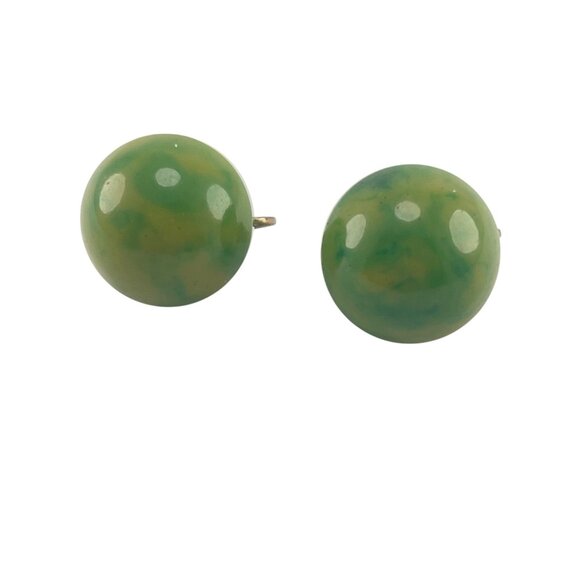 Vintage Green Bakelite Dome Clip-On Earrings - Picture 1 of 12